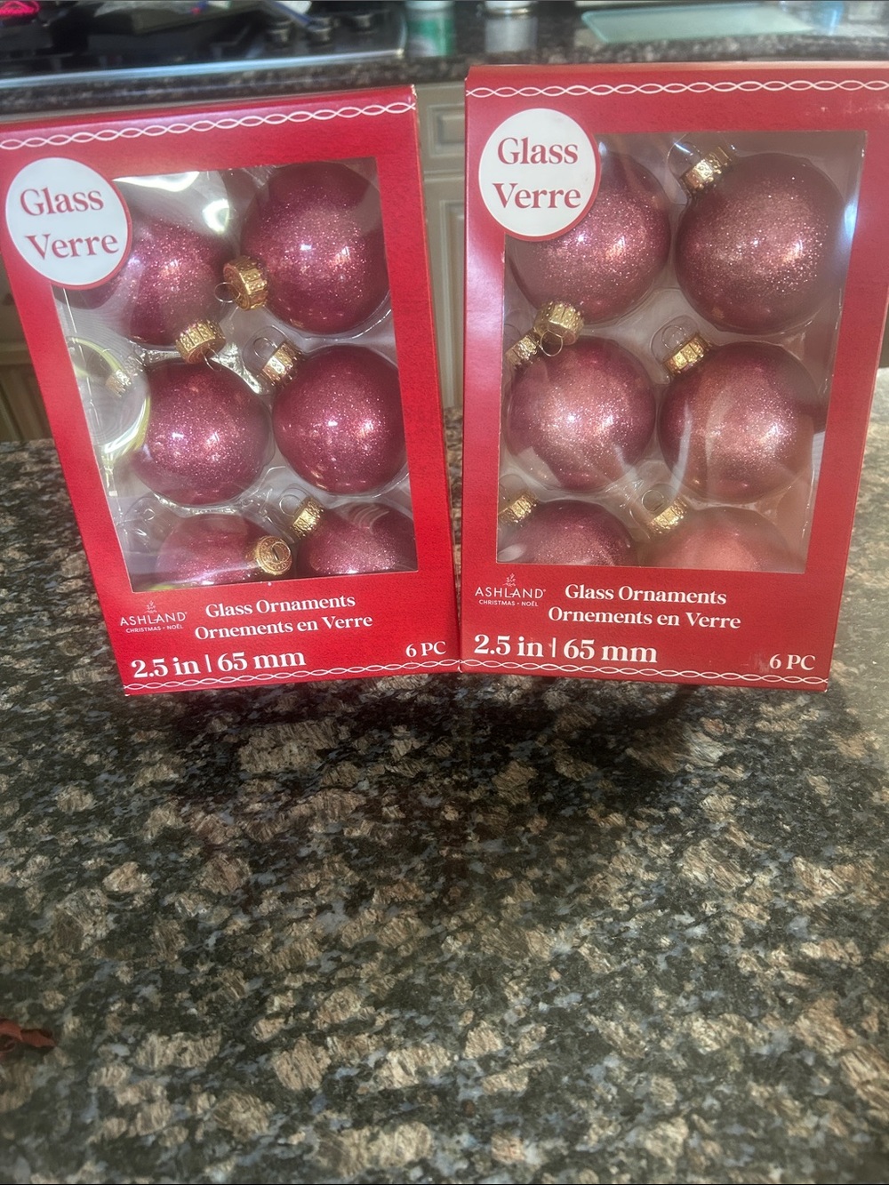 ASHLAND GLASS PINK GLITTER ORNAMENTS 2.5" LOT OF 12 NWT